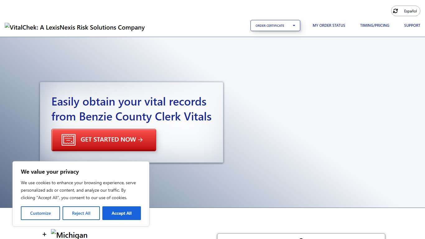 Benzie County Clerk Vitals (MI) Order Certificates - VitalChek